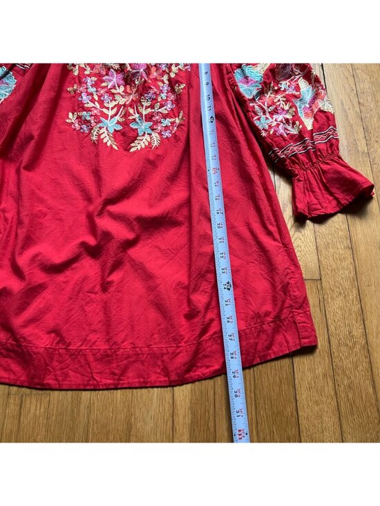 Free People Size S Red Fleur Du Jour Floral Embroidered Boho Off Shoulder Dress - Picture 10 of 16